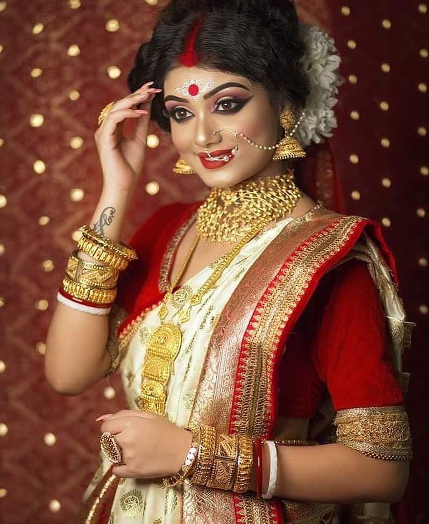 Bengali wedding saree look sale